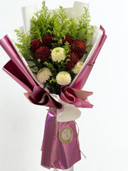 Crimson & Cream: Pompon Chrysanthemum Bouquet